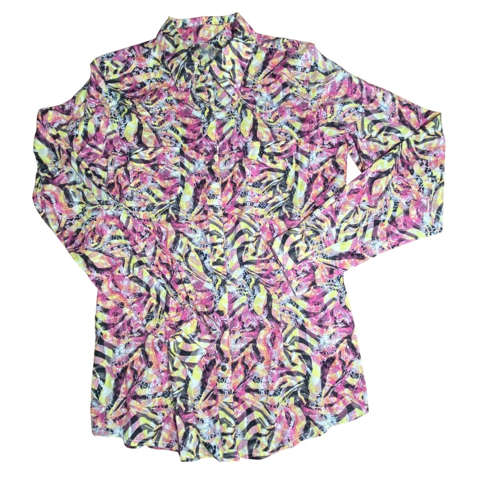 Rock 47 by Wrangler Womens Pink Abstract Animal Print Rhinestone Snap Shirt M‎